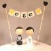 Sports Theme or Super Hero Custom Kokeshi Wedding Cake Topper with Base, Bunting and Heart, Love Bunting, Mr and Mrs Bunting