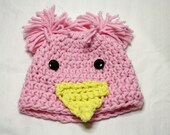 Pink Crochet Girls Hat, Pink Peep Hat, Pink Bird