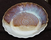 Handmade stoneware 10" pie plate with fluted edge in creamy white and purple haze, with hints of lakeside blue