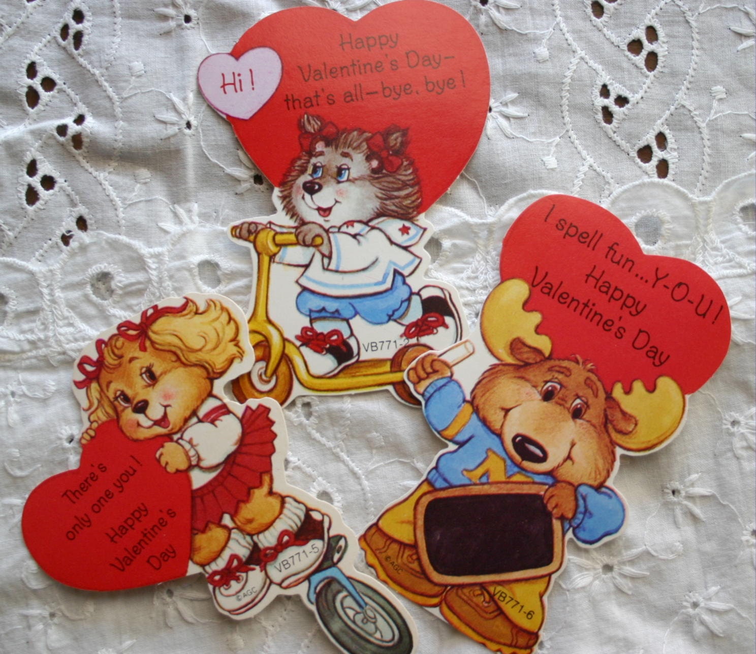 6 Cut out hearts school Valentines by American Greetings / new old stock / 2 sets of three