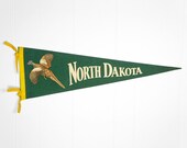 Large Vintage 1950's North Dakota Felt Pennant w/ Pheasant