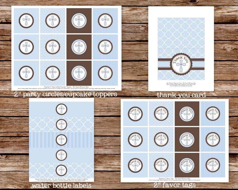INSTANT DOWNLOAD - Printable Blue and Brown Boy Dedication, Christening, or Baptism Party Package Il_570xn