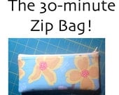 DOWNLOADABLE pdf  Sewing Pattern Zip Bag Cosmetic Bag, The 30 minute zip bag DIY Pattern, for all sewers, EASY,  pencil case, cosmetic bag