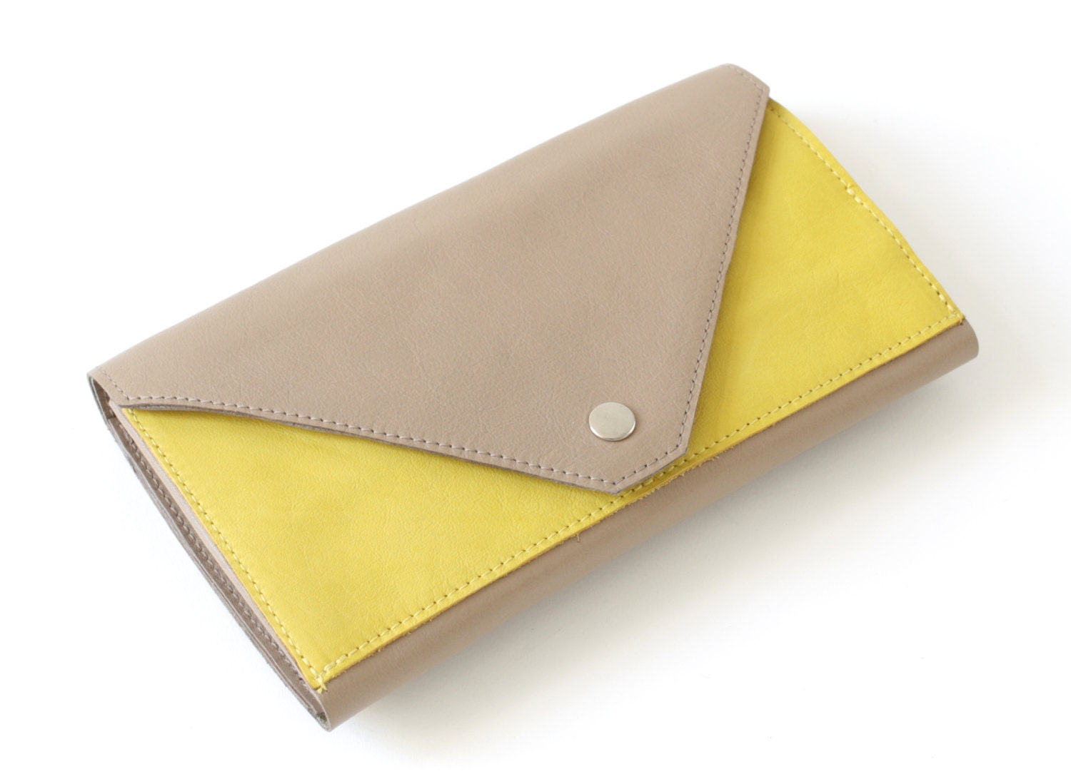 Genuine Leather Clutch Wallet Sand and Lemon, secretary wallet, big leather wallet, leather clutch