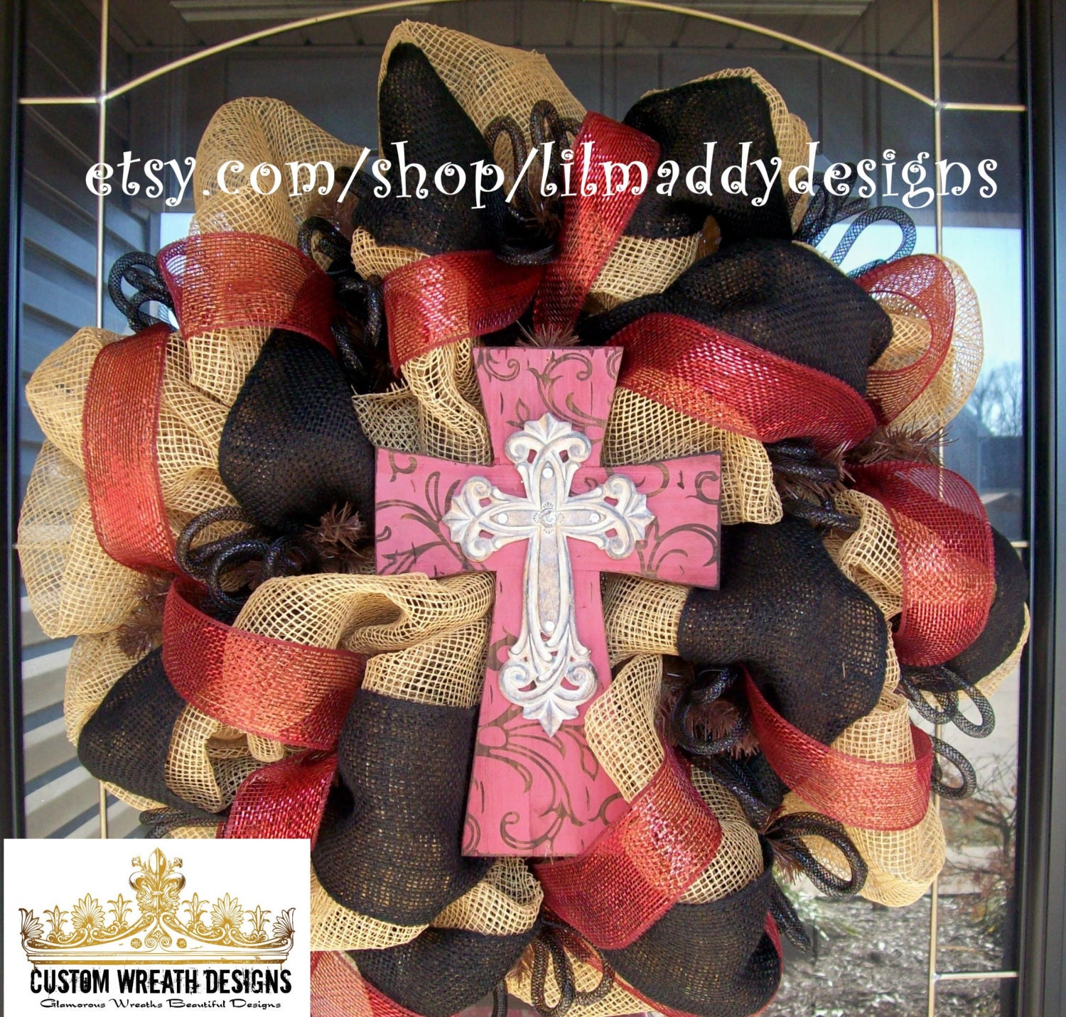 Black and Maroon Cross Wreath