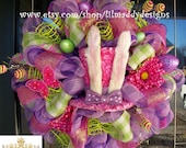 Whimsical Easter Pink Hydrangea Bunny Hat Wreath