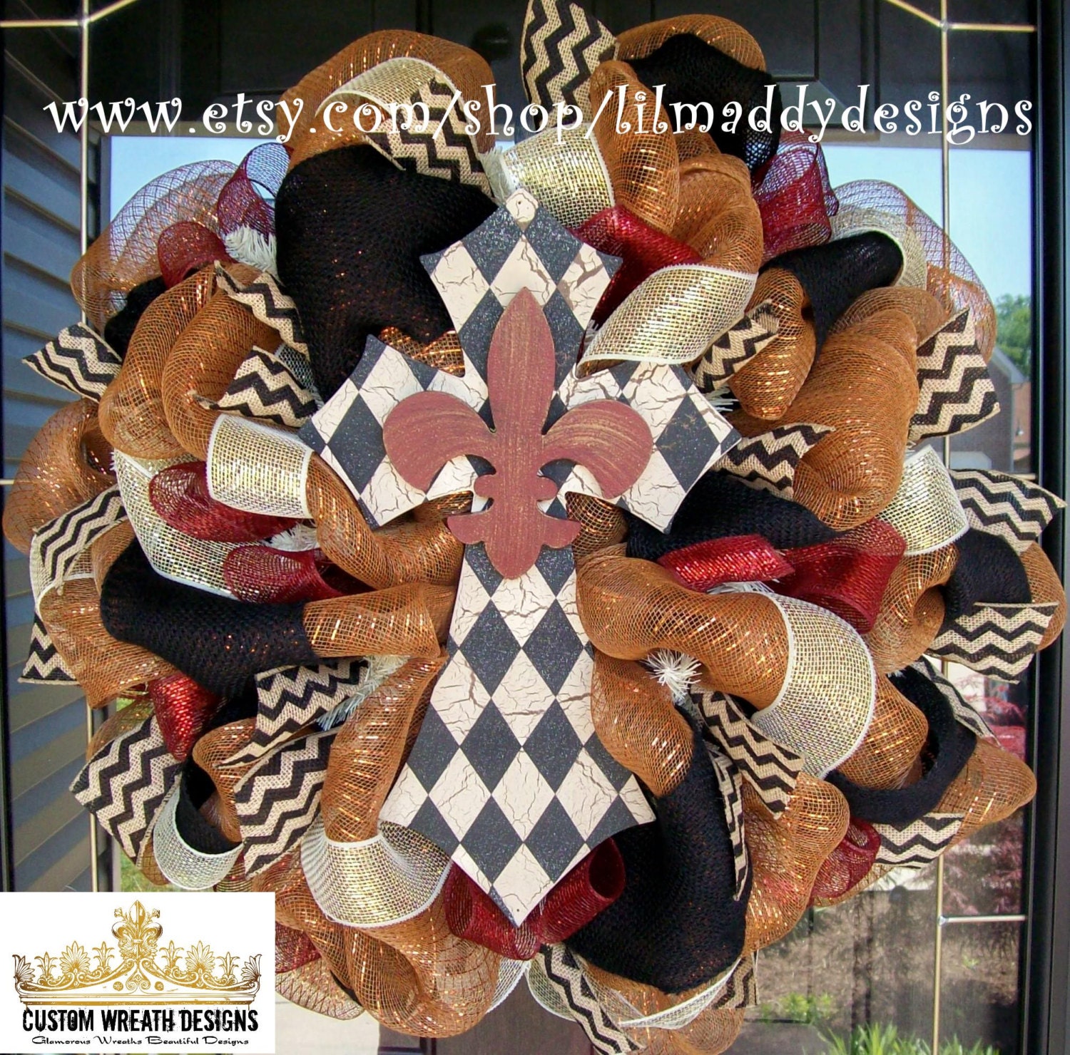 Fleur de lis Cross with Chevron Burlap