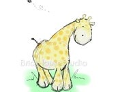 Nursery Wall Art, Playful Giraffe - 8x10 Print