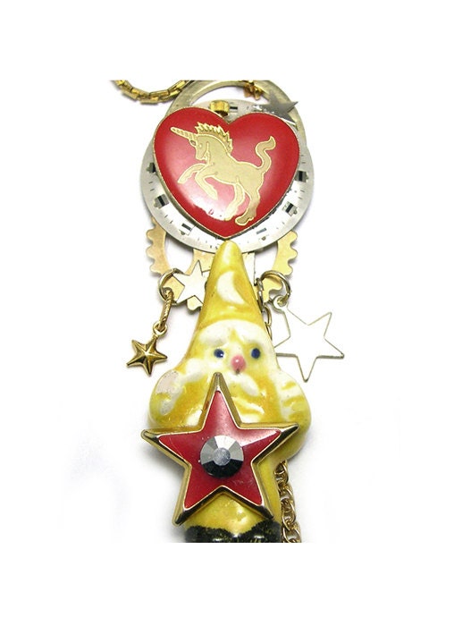 Gold Unicorn Necklace, unicorn pendant, wizard pendant necklace, upcycled, vintage jewelry, ooak, one of a kind, fantasy necklace