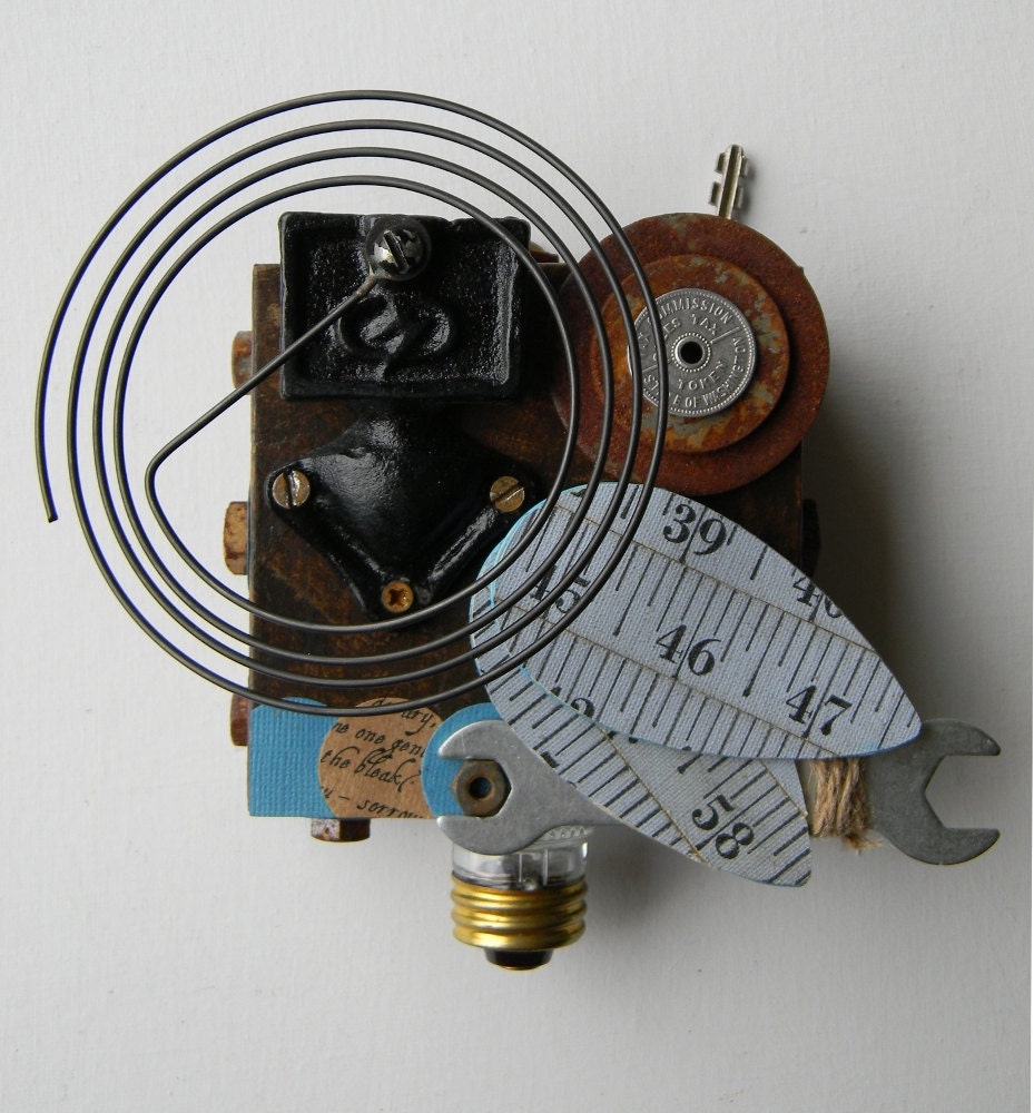 Recycled Art Assemblage  -  "Abstract Owl"  -  Original Mixed Media