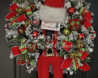 Custom PRE-ORDER -Christmas Wreath-"Suspender Santa"-Door Decor-(PLEASE See Shipping details) Petals & Plumes Original