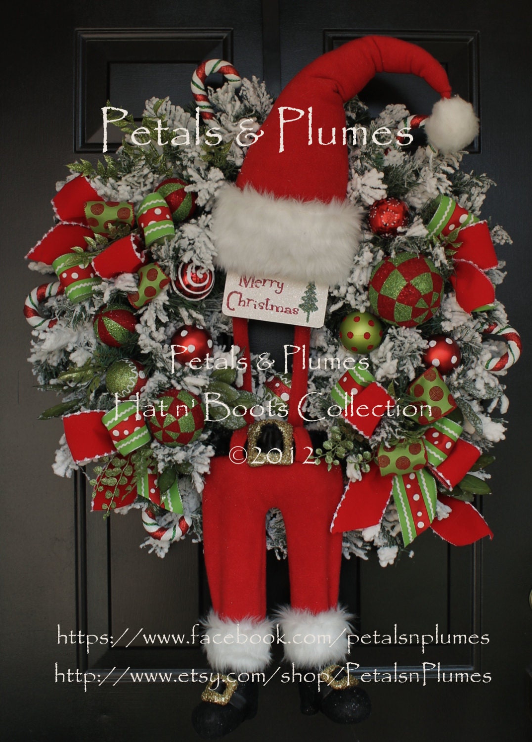 Custom PRE-ORDER -Christmas Wreath-"Suspender Santa"-Door Decor-(PLEASE See Shipping details) Petals & Plumes Original