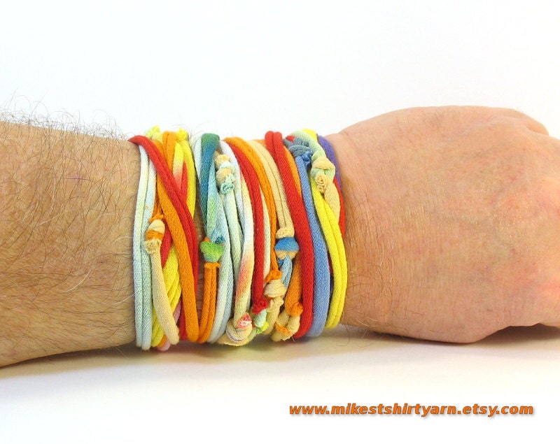 T Shirt Bracelet or Necklace - Upcycled Fashion - Crazy Kaleidoscope of Colors