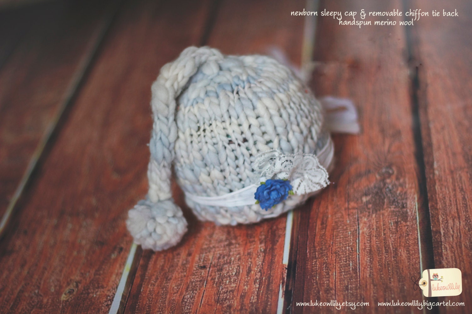 newborn handspun merino wool boy girl blue gray natural sleepy cap  photography prop ready to ship