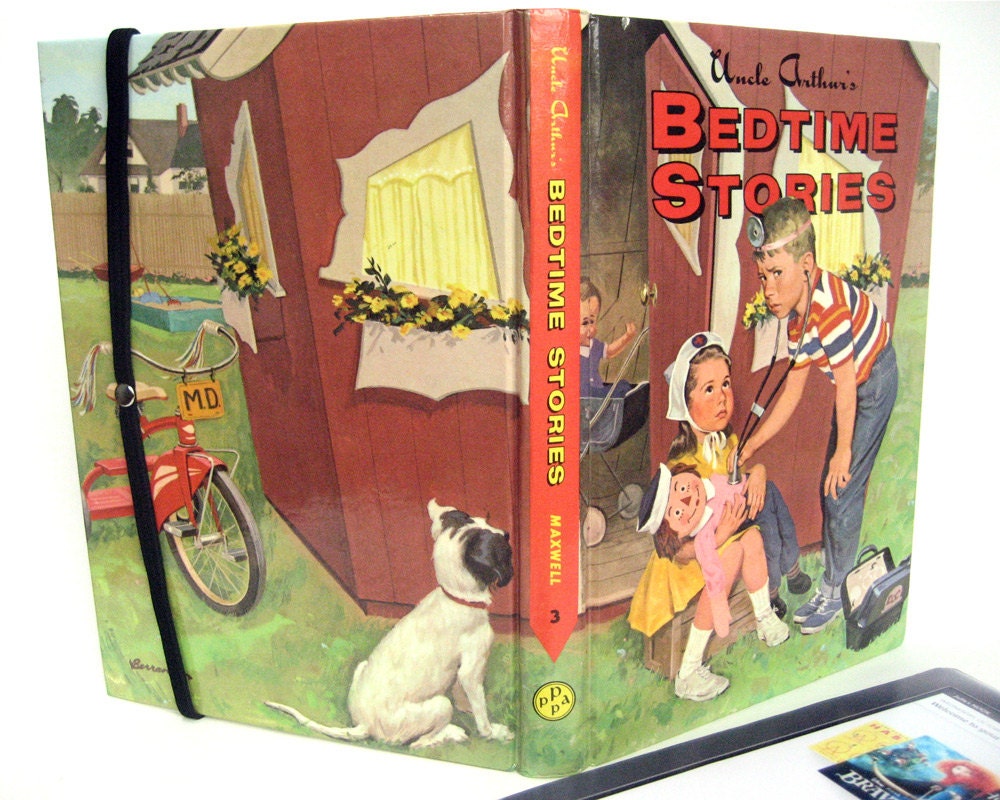 Book Case for 9 inch Nook HD Plus & Kindle FIre HD, Upcycled from 1964 Kids Book with Retro Illustration of Brother and Sister, Raggedy Andy