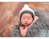 Crochet Thick and Chunky Photo Prop Bonnet Grey Cream