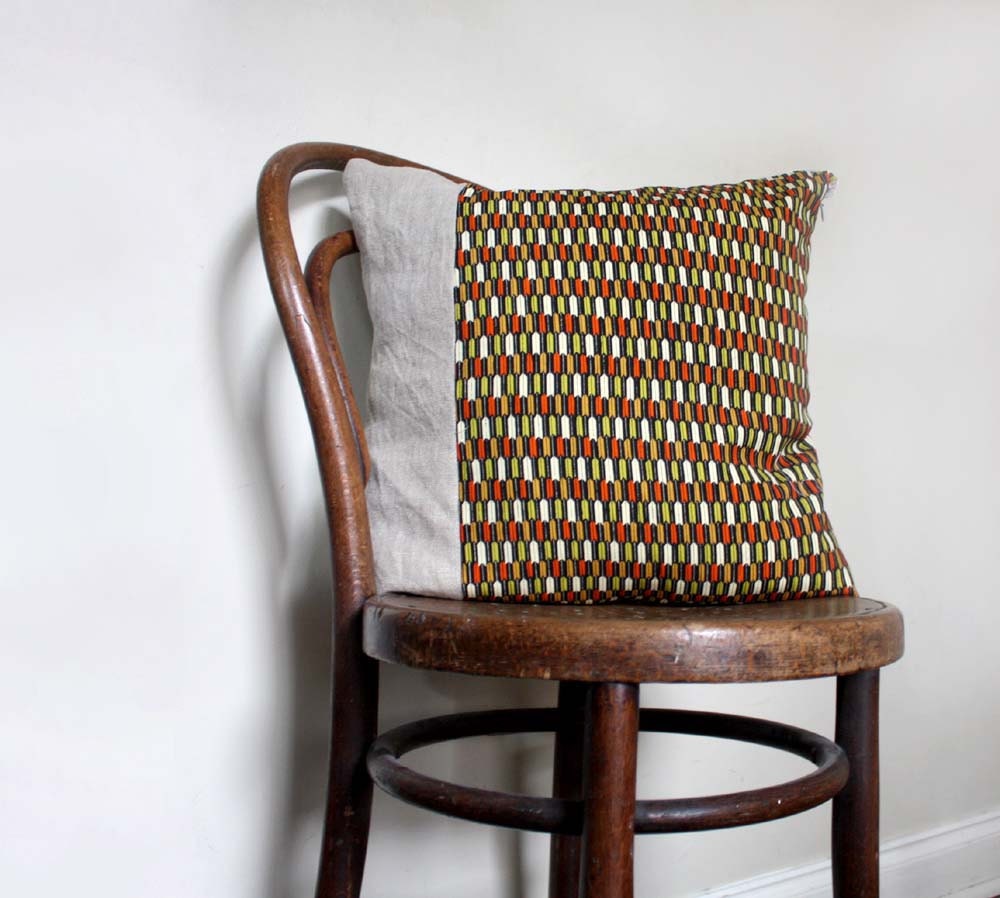 Contemporary Designer Pillow / Cushion Cover. tiny arrows Recycled Vintage Kimono Wool / Natural Linen. Eco Living. Any Size