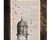 Bee hive Print on Dictionary Book - Butterfly Art on Upcycled Dictionary Book - Wall Art Home Decor
