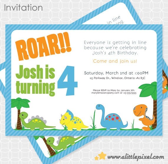 Dinosaur Party Invitation - Personalized Printable Il_570xn