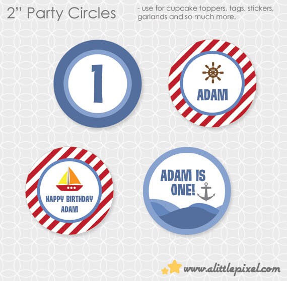 Sailboat Party Circles - Personalized Printable Il_570xn