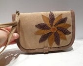 Brown clutch Cute Wristlet Flower Pouch Small handbag Purse