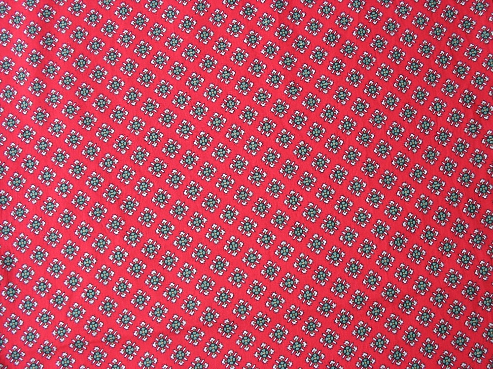Vintage Cotton Red Quilt Fabric with Black Green White Medallions - 1 Yard - More Available
