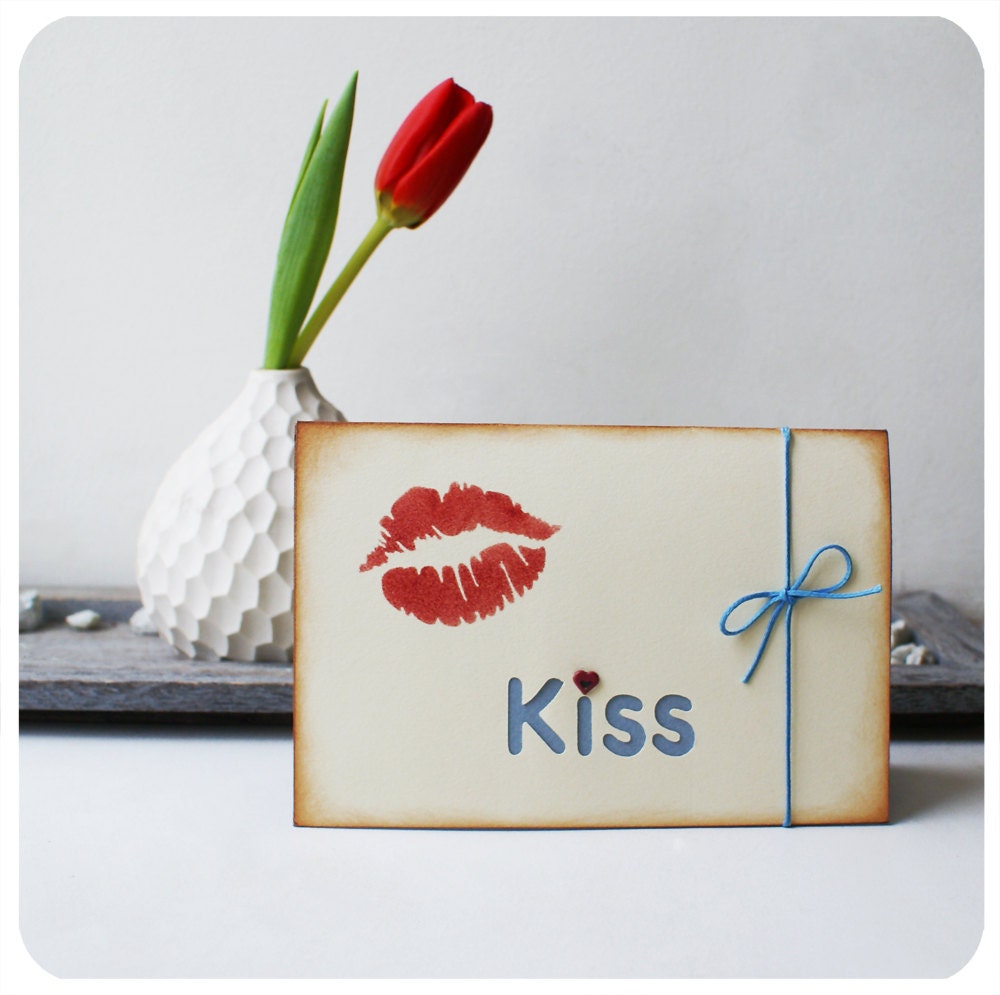 Kiss me -- papercut greeting card - 4x6 inches