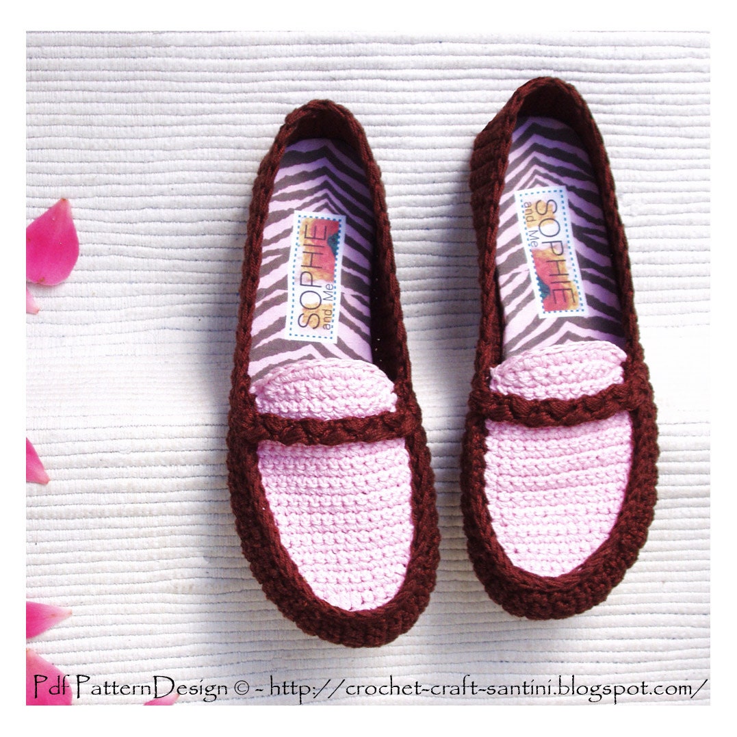 Chocolate & Pink Loafers - Moccasins - The Basic Slipper CROCHET-PATTERN - Instant Download