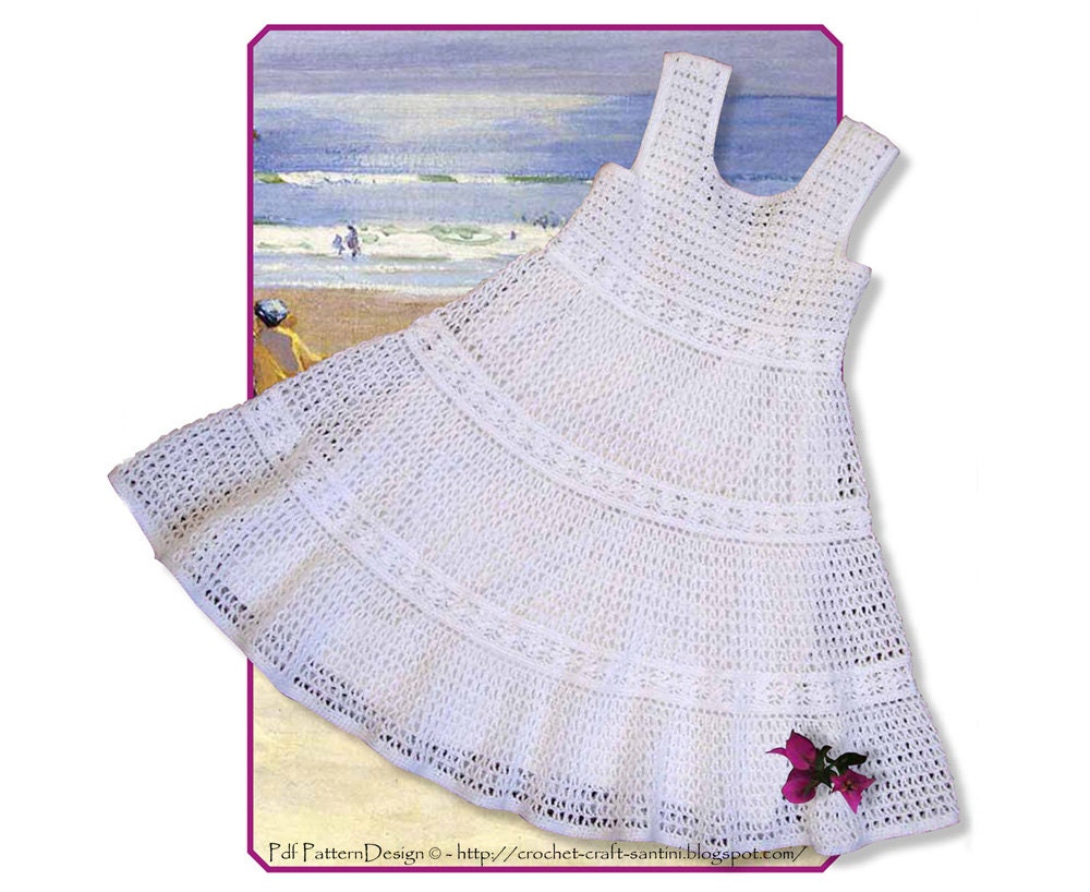 White Summer Lace Dress -  Crochet Pattern for Toddler Girls - Instant Download Pdf