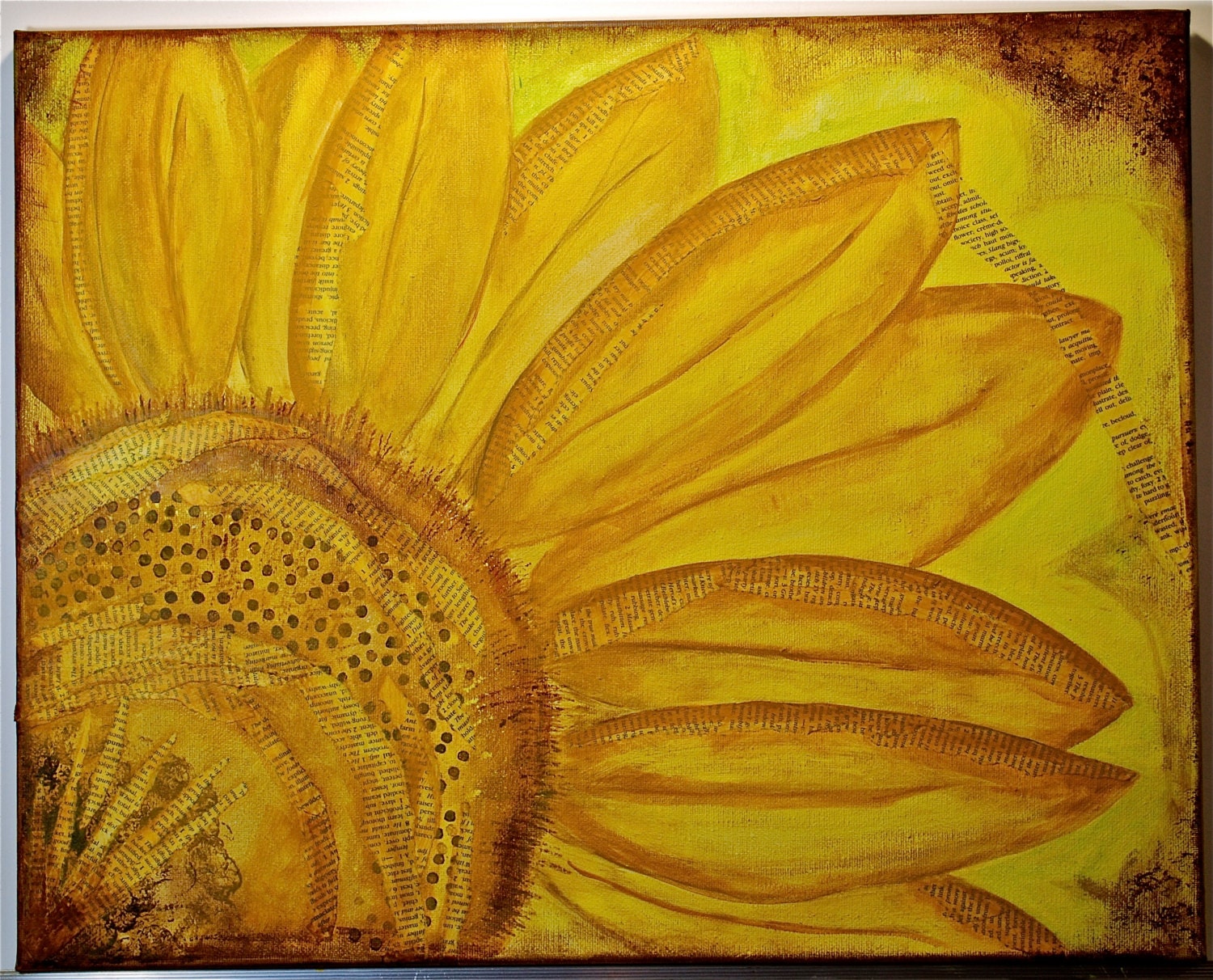 Sunflower Original Painting Yellow Mixed Media