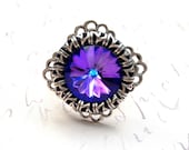 Unique Cocktail Fashion Ring Antique Silver Swarovski crystal Adjustable