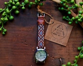 Free shipping US,Native American inspired hand-beaded watch.brown,leather,handmade,hippie,boho,hipster