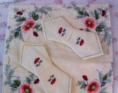 Beautiful Rose Floral Embroidered Table Cloth with Matching Napkins - Cottage Chic - Table Runner -  Shabby Chic