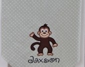 Personalized Baby Receiving Blanket with Monkey Applique