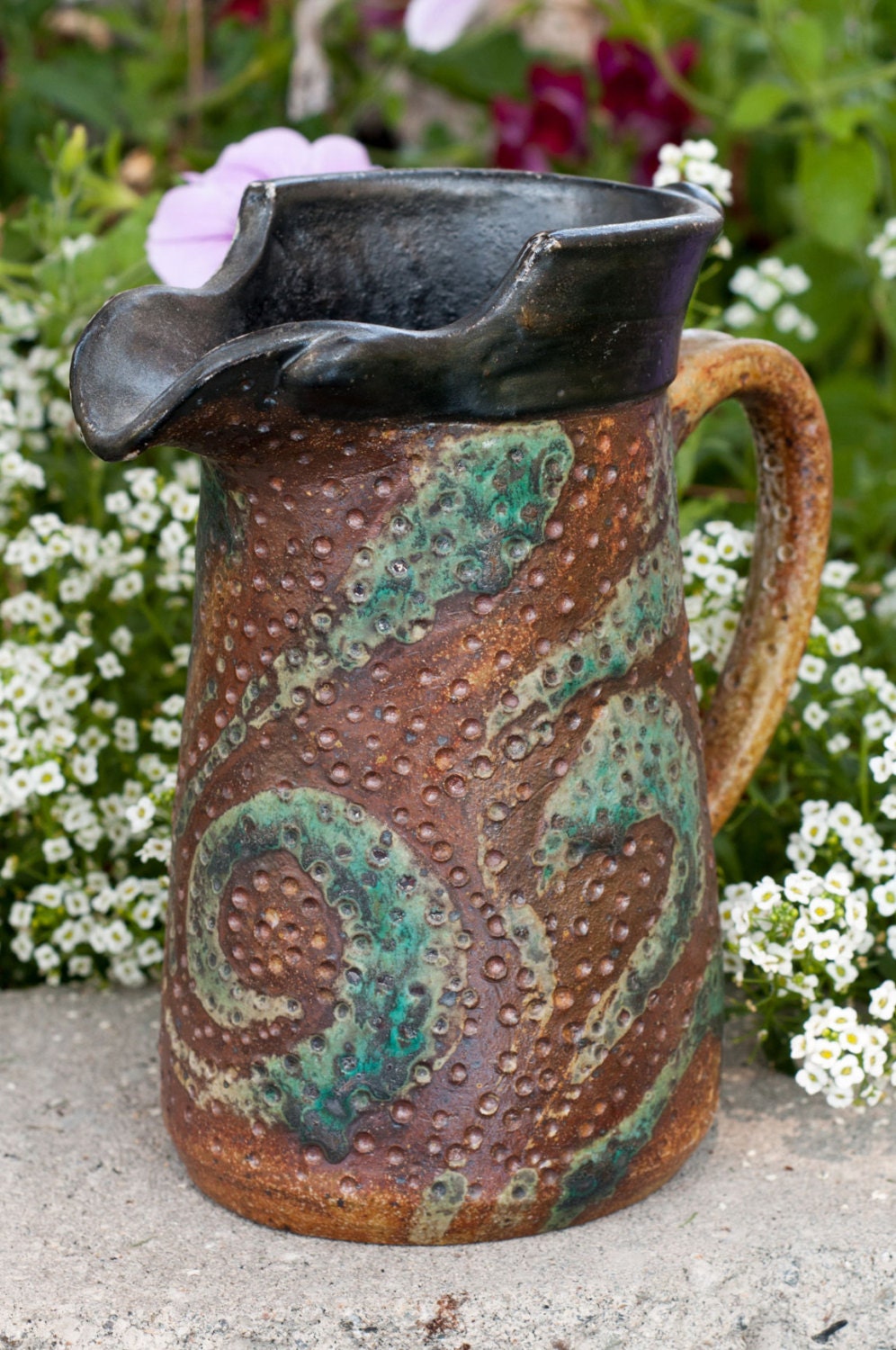 Blue, Brown and Black Ceramic Pitcher