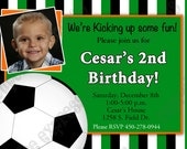 DIY SOCCER  Birthday Party  PRINTABLE Photo Invitation 5x7  green orange  -Cupcake express ball