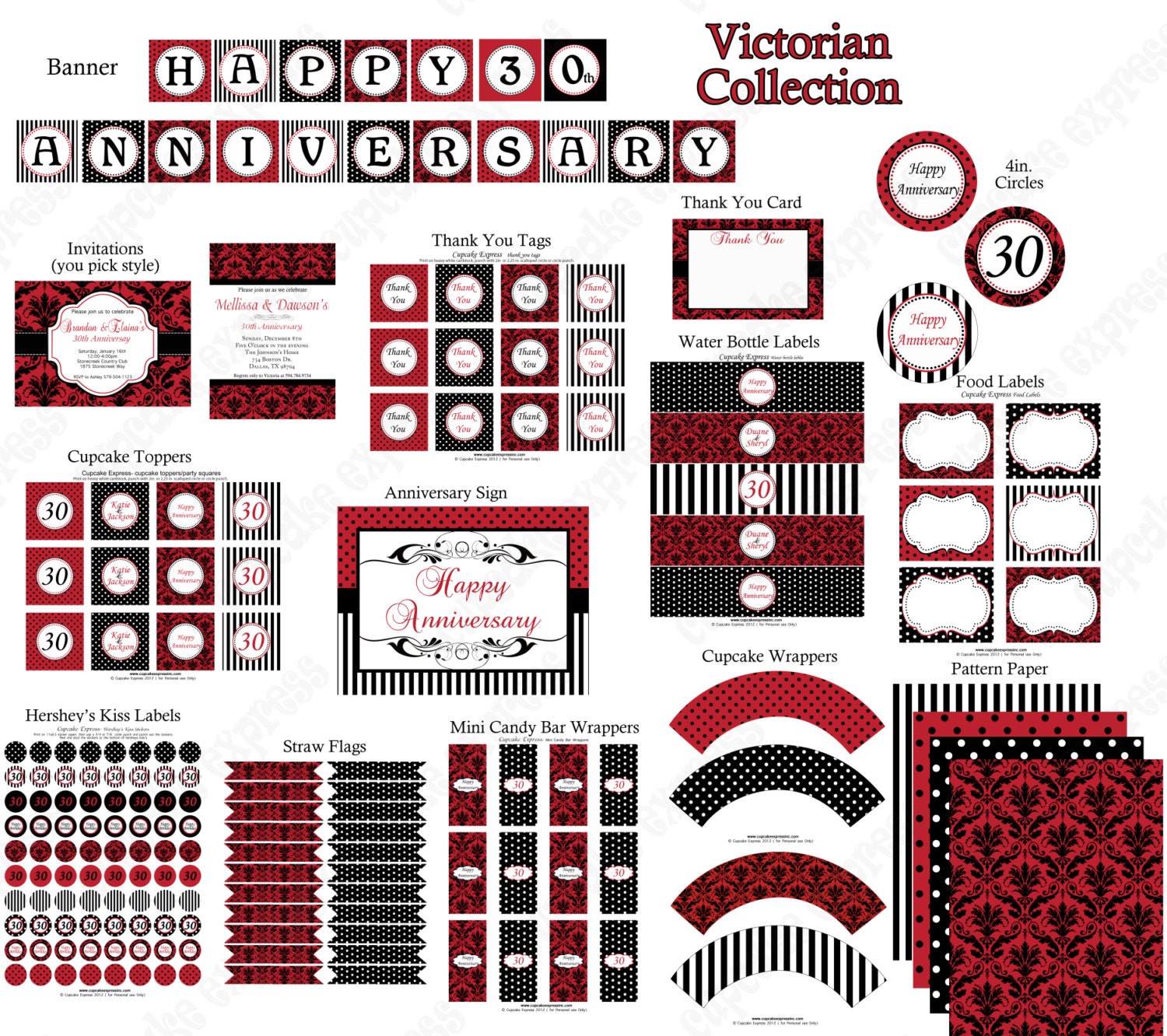 DIY Victorian Anniversary Collection PRINTABLE Party Deluxe Package black red white Il_570xn