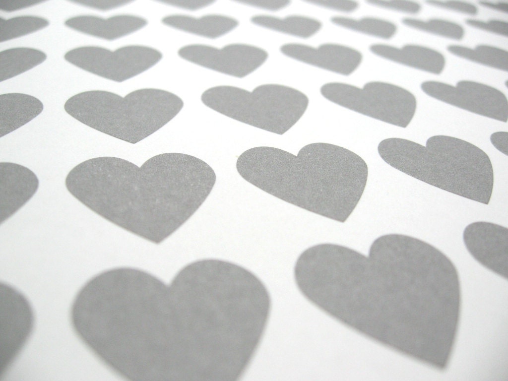 108 Vintage Gray Heart Stickers - 3/4" x 3/4"