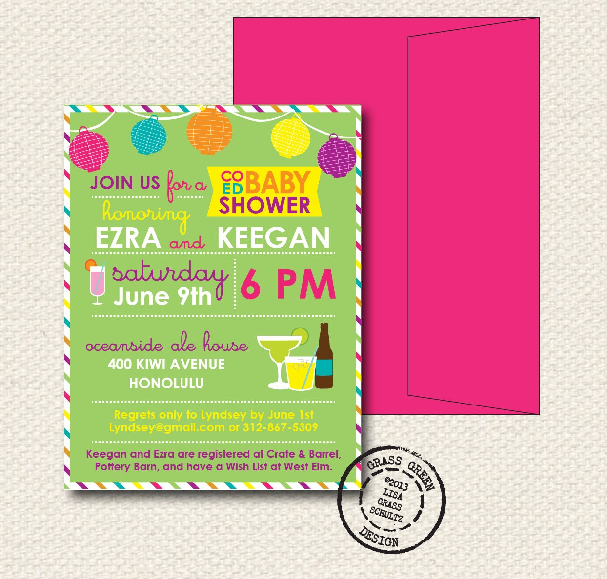CoEd Baby Shower Invitation - 15 Custom Invitations with Envelopes