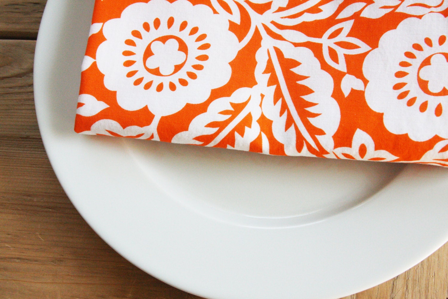 Soft Cotton Napkins - FREE SHIPPING - Orange with White Blossoms - Set of 4 Reversible Cloth