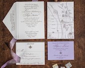 Traditional Letterpress Wedding Invitation - Brown and Purple