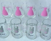 Wedding party glasses, wine glasses and beer mug.  Bridesmaids and Groomsman gifts.  Light pink dress and Groomsmen vest glasses. 1 glass