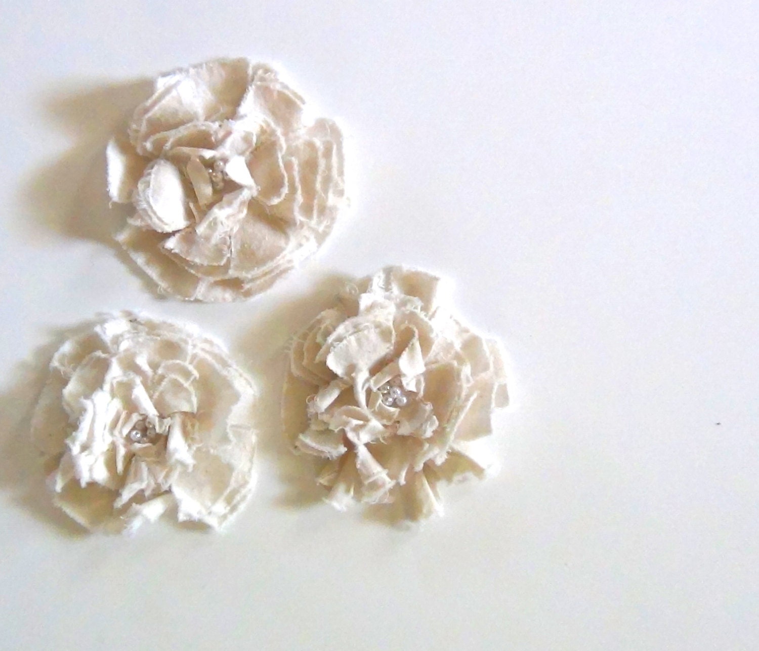 Rustic Wedding Muslin Fabric Flowers Set of Three Handmade by GoHeyJudy