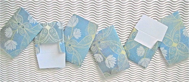 6 teeny tiny miniature square pretty aqua flower mini envelope note card sets stationery party favors weddings guest book table number