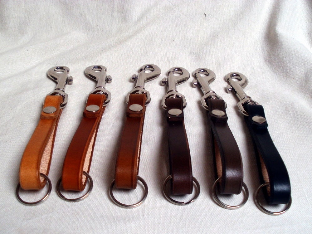 Leather keychain, leather key fob, keyring with a heavy duty trigger hook, long, handmade