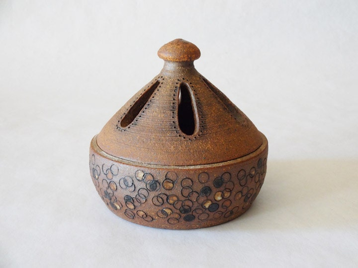 SALE Brown handmade jar with circular design