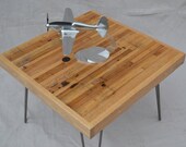 Oak Coffee Table: Salvaged Box-Car On Hairpin Legs
