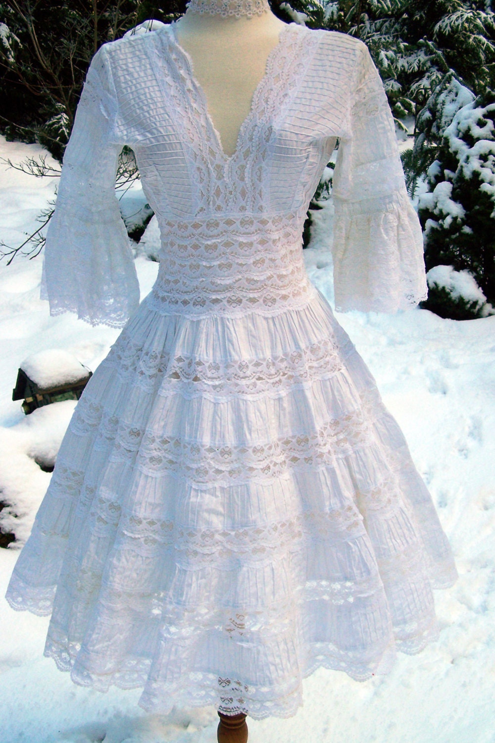 Vintage Lillie Rubin Pin Tuck Cotton and Lace Sweet Wedding-Bridal-Party-Garden-Prom Dress