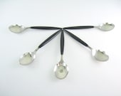 Vintage Silver Small Spoons Set 5 Sweden Black Handles Condiment Demi Tasse Signed