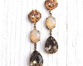 Champagne Diamond Opal Beige Swarovski Crystal Rhinestone Earrings Neutral Earrings Beach Wedding Fiesta Rhinstone Post Earrings